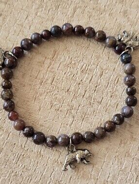 Bronzite Bead Bracelet with Bear Charms